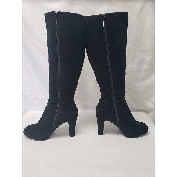 IMPO Stretch Black & Gold Suede Knee High Heeled Boots - Size 8 - Picture 4 of 11